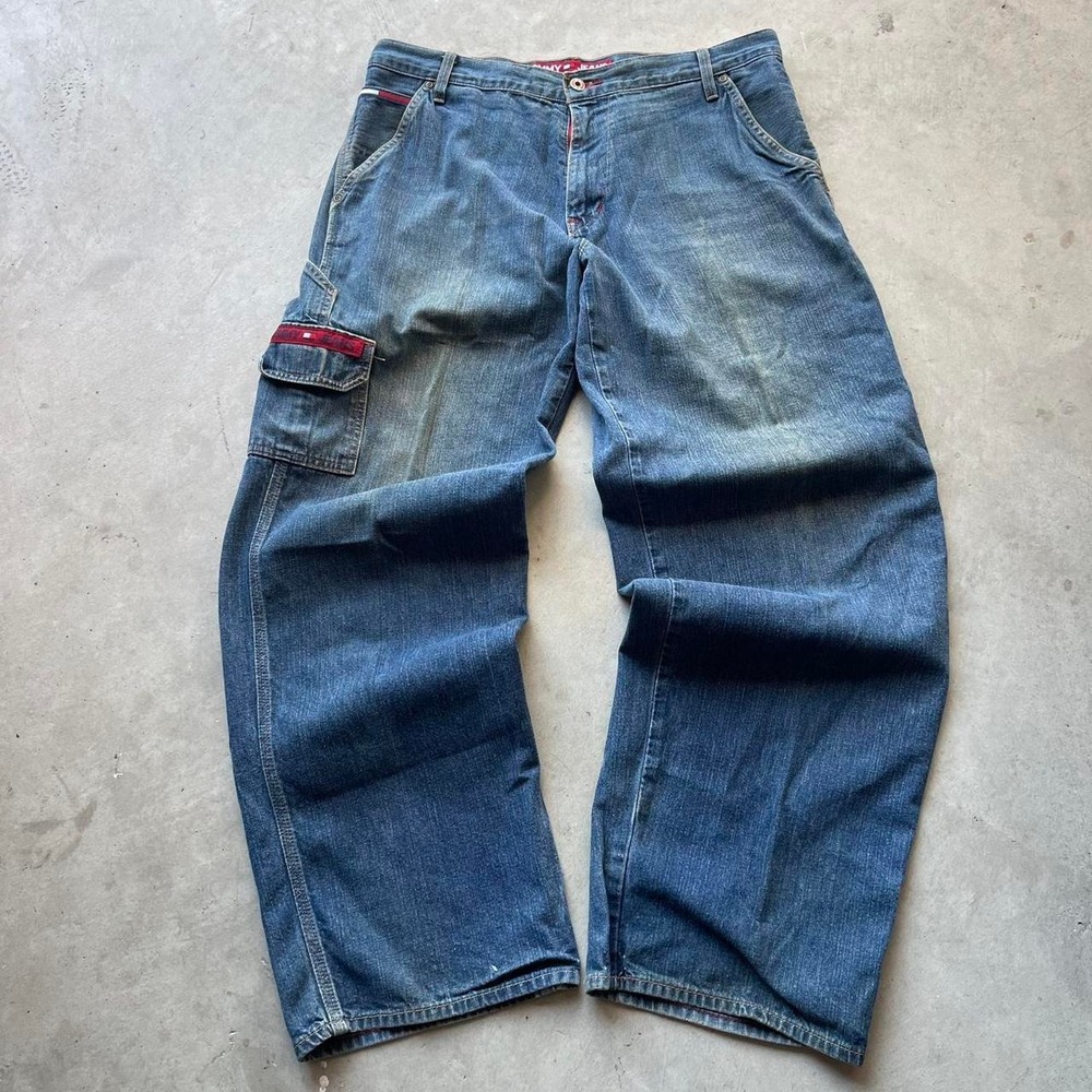 Tommy Jeans Mens 34x32 Blue Denim Carpenter Pants Baggy Wide Leg Vintage Skater